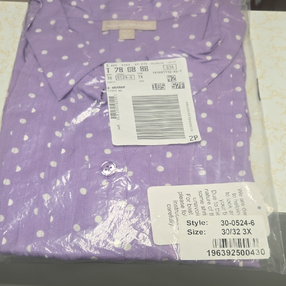 Woman Within Lavender Polka Dot Blouse